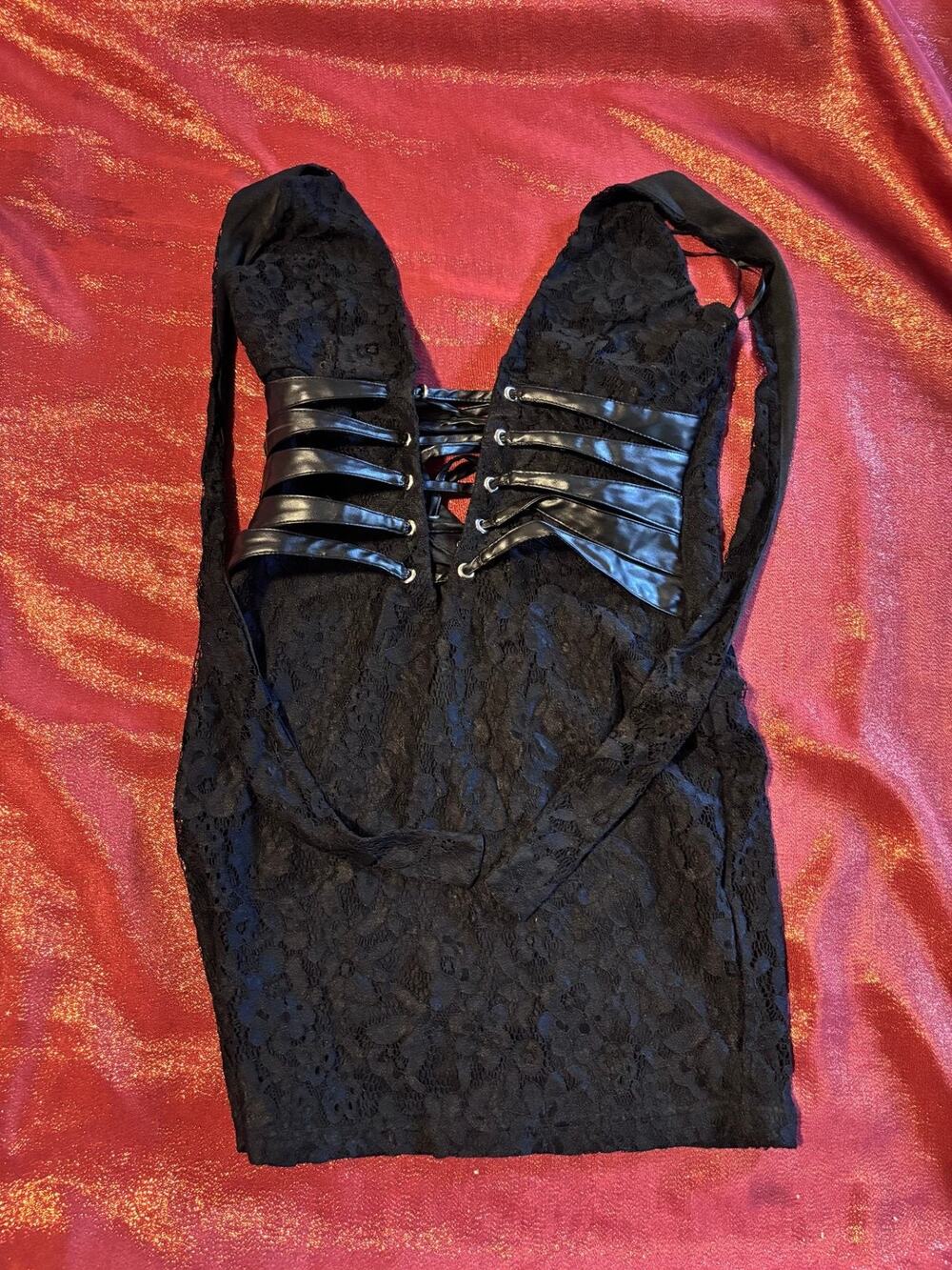 Fashion Nova Dress Womens Black Lace Up Mini Bodycon Club Party Corset Grommet